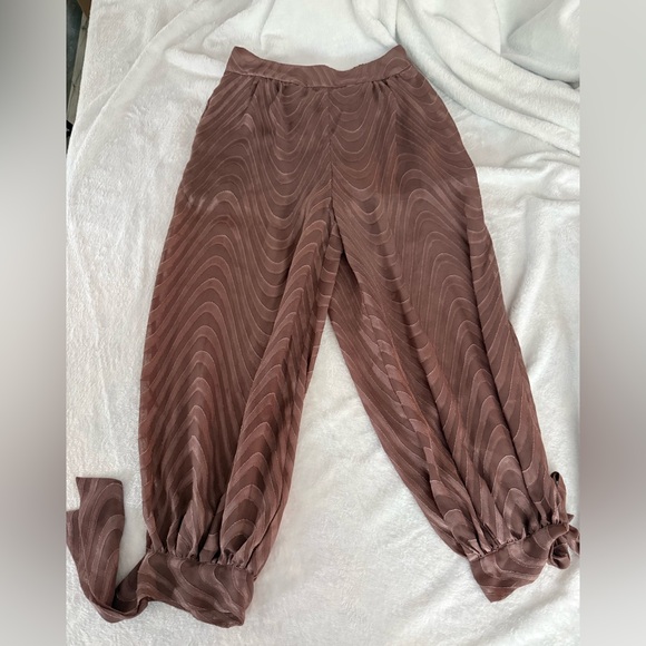 VENUS Pants - Venus Brown Sheer Lined Swirl Lower Ties Harem Style Pants Women's XS